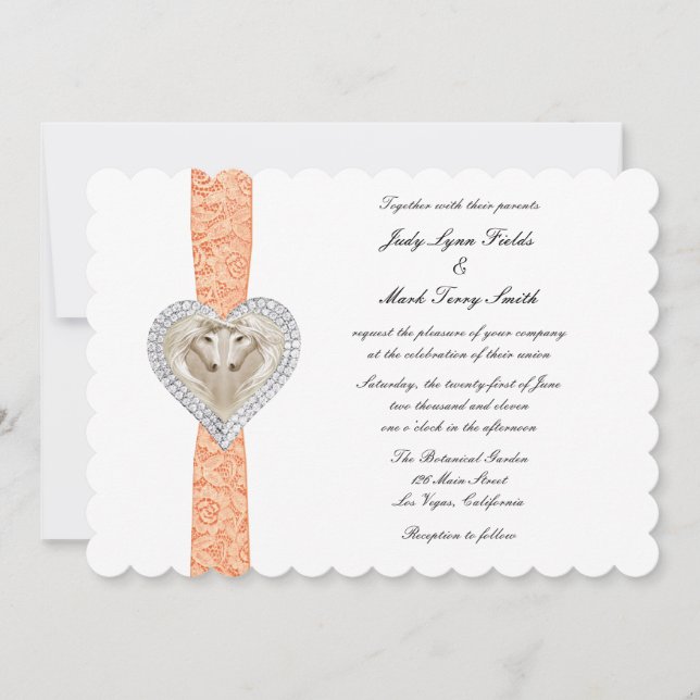 Invitación de boda de encaje naranja Unicornio (Anverso)