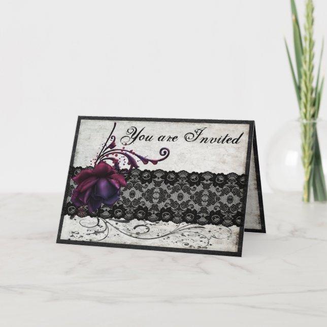 Invitación de Boda de Encaje Negro (Anverso)