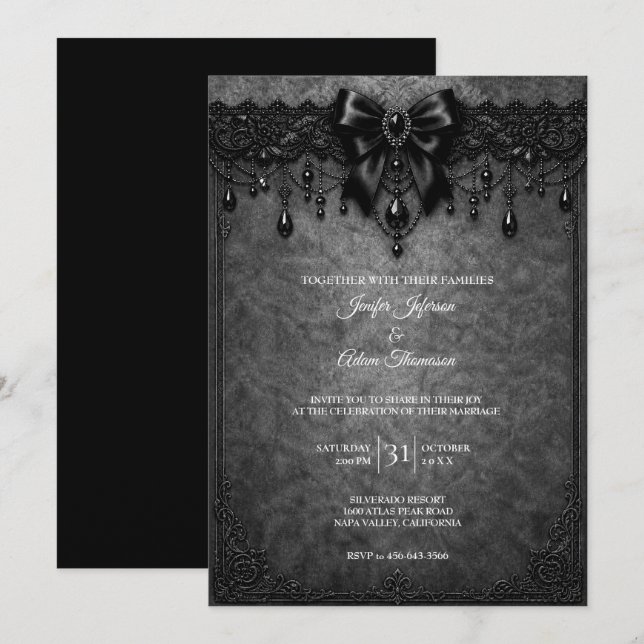 Invitación de boda de encaje negro (Anverso / Reverso)
