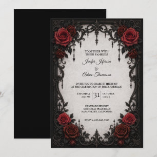 Invitación de boda de encaje negro rojo