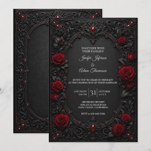Invitación de boda de encaje negro rojo