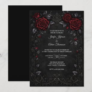 Invitación de boda de encaje negro rojo