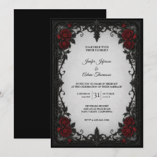 Invitación de boda de encaje negro rojo