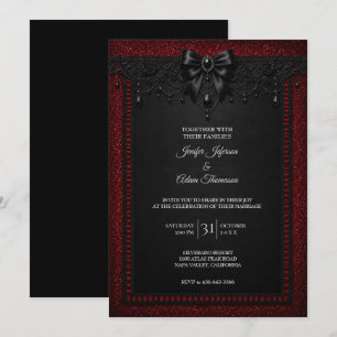 Invitación de boda de encaje negro rojo