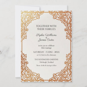 Invitación de boda de encaje ornamentado de cobre 