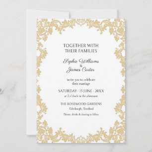 Invitación de boda de encaje ornamentado en marfil