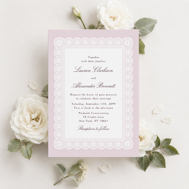 Invitación de boda de encaje rosa elegante (Subido por el creador)
