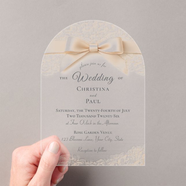 Invitación de boda de encaje rosa y blanco acrílic (Insitu (portátil))