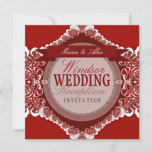Invitación de boda de encaje tribal rojo y blanco