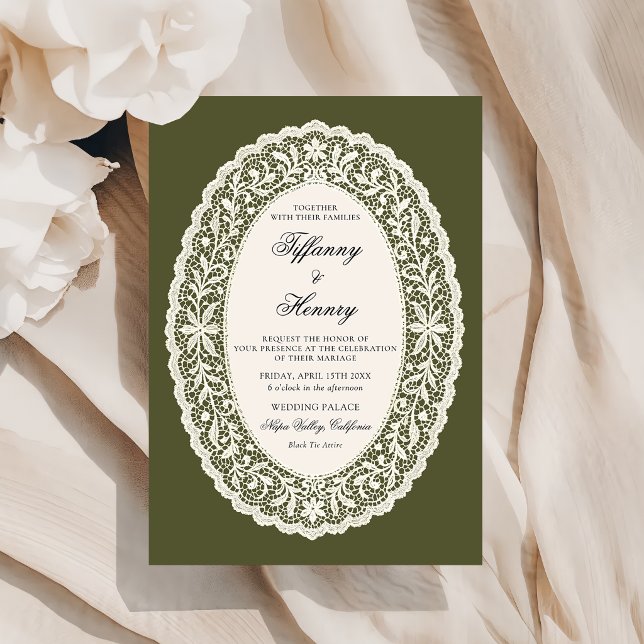 Invitación de boda de encaje verde oliva (Subido por el creador)