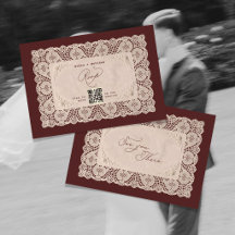 Invitación de Boda de Encaje Vintage Burgundy