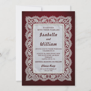 Invitación de boda de encaje vintage burgundy eleg