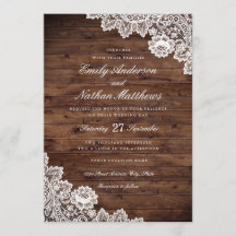 Invitación de boda de encaje vintage de madera rús