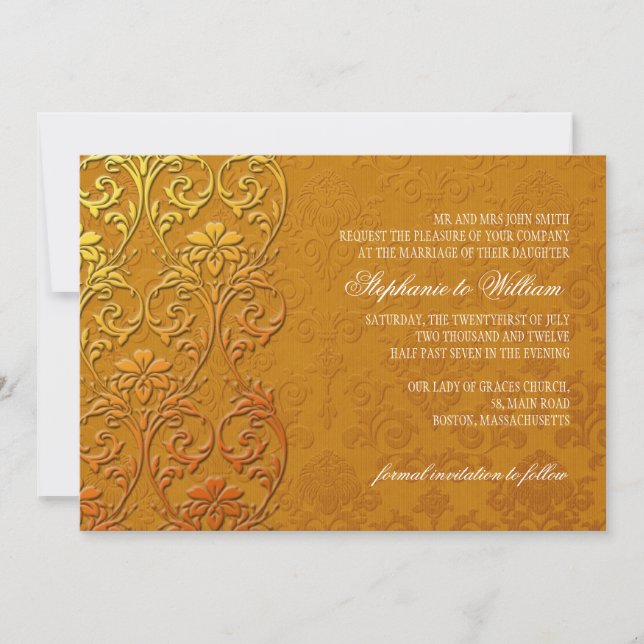 Invitación de boda de encaje vintage dorado (Anverso)