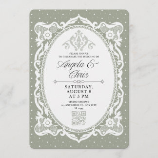 Invitación de boda de encaje vintage verde salvia 