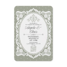 Invitación de boda de encaje vintage verde salvia 