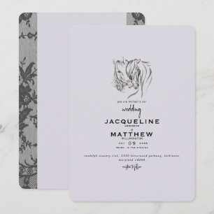 Invitación de boda de encaje y amor vintage lavand