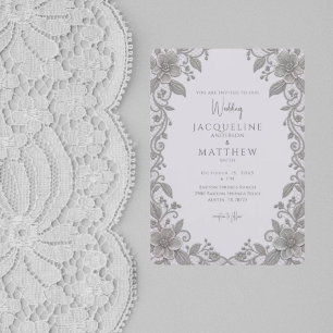 Invitación de boda de encaje y lavanda vintage