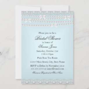 Invitación de boda de encaje y perla azul Pretty L