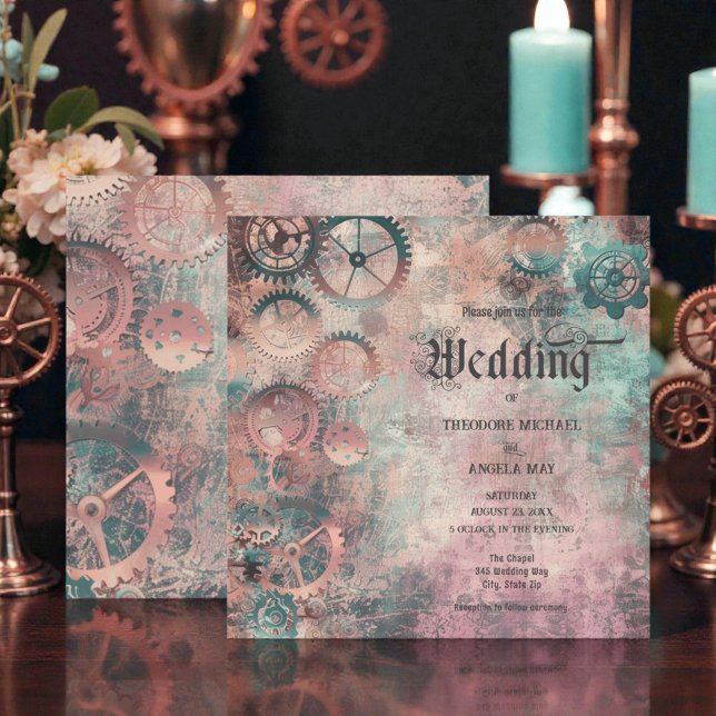 Invitación de boda de engranajes románticos Steamp (Subido por el creador)