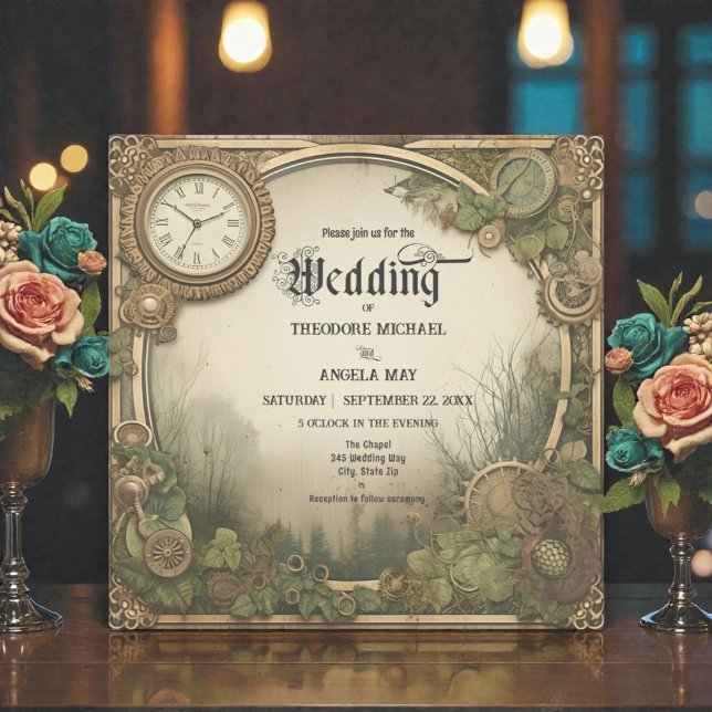 Invitación de boda de engranajes rústicos Steampun (Subido por el creador)
