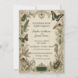 Invitación de boda de entomología botánica vintage