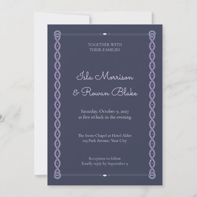 Invitación de boda de entrelazado celta con lirio  (Anverso)
