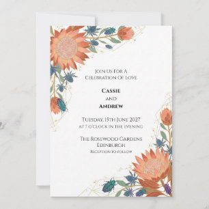 Invitación de boda de escarabajo Protea Coral