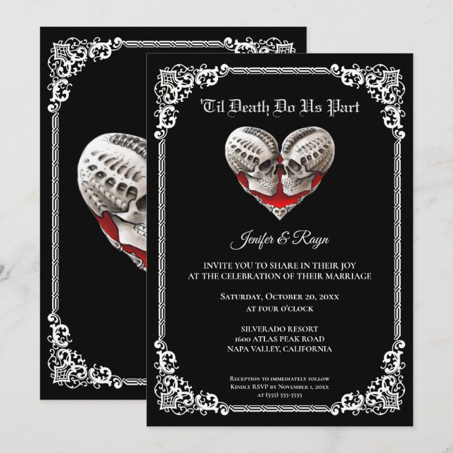 Invitación de boda de esqueleto de Halloween gótic (Anverso / Reverso)