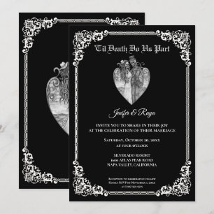 Invitación de boda de esqueleto de Halloween gótic