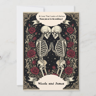 Invitación de Boda de Esqueleto Gótico Amantes Tar