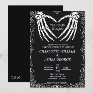 Invitación de boda de esqueleto hasta que la muert