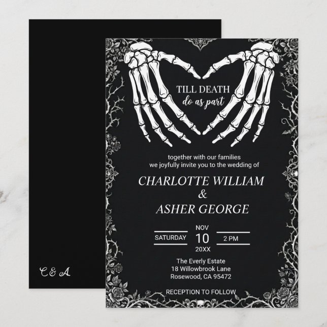 Invitación de boda de esqueleto hasta que la muert (Anverso / Reverso)