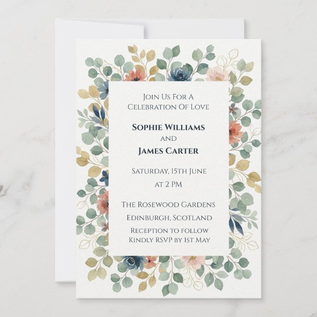 Invitación de boda de esquina de cardo celta azul (Anverso)