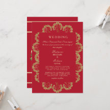Invitación de boda de estilo indio rojo y dorado r