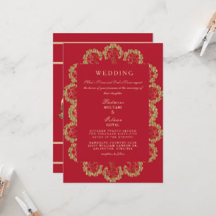 Invitación de boda de estilo indio rojo y dorado r