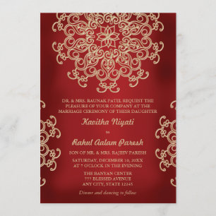 INVITACIÓN DE BODA DE ESTILO ROJO Y ORO INDIO