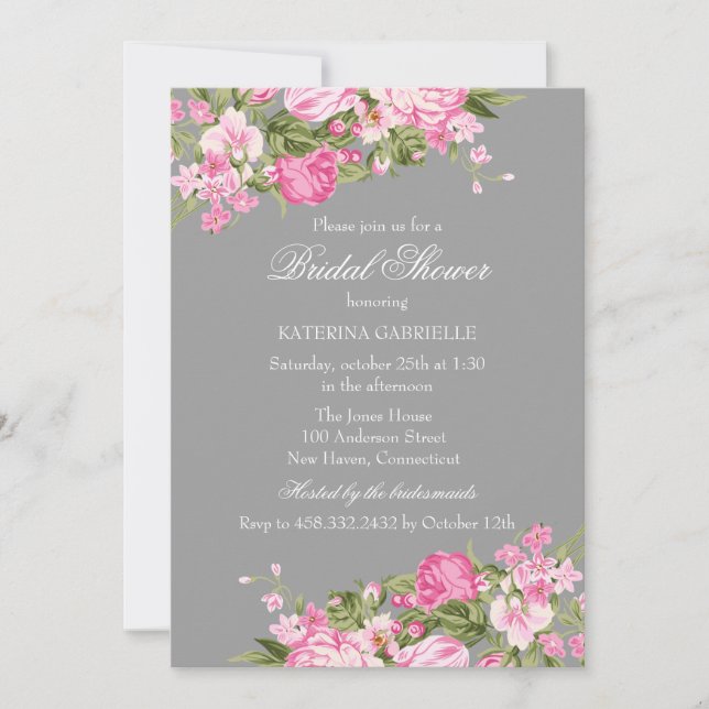 Invitación de boda de estilo shabby chic floral gr (Anverso)