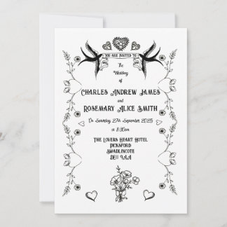 Invitación de boda de estilo tatuaje antiguo