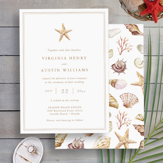 Invitación de Boda de Estrella de Mar (Elegant Beach Starfish Watercolor Wedding Invitation by Painted Paperie
)