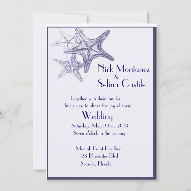 invitación de boda de estrella marina (Anverso)
