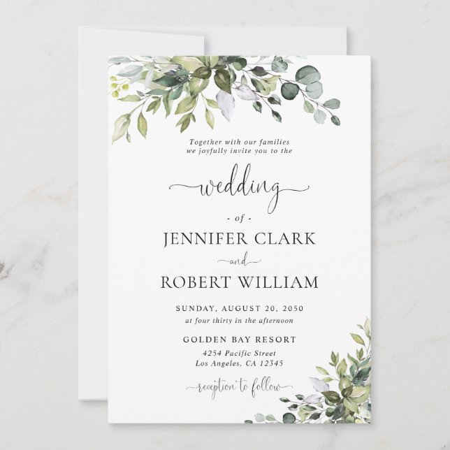Invitación de boda de eucalipto (Anverso)