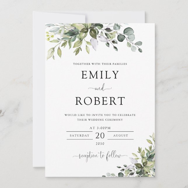 Invitación de boda de eucalipto (Anverso)