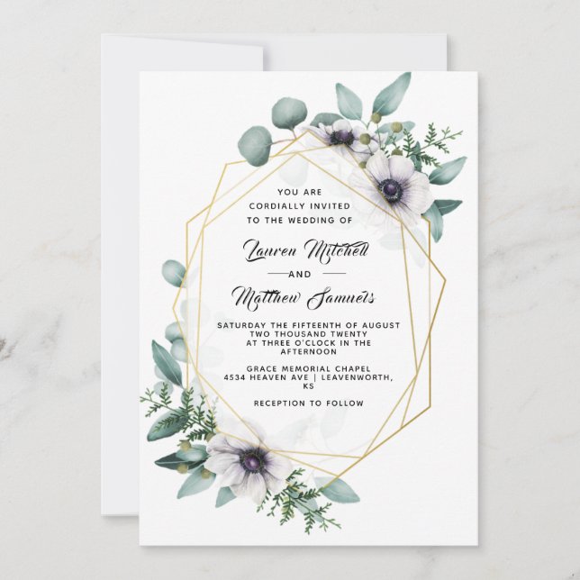 Invitación de boda de eucalipto (Anverso)
