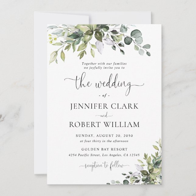 Invitación de boda de eucalipto (Anverso)