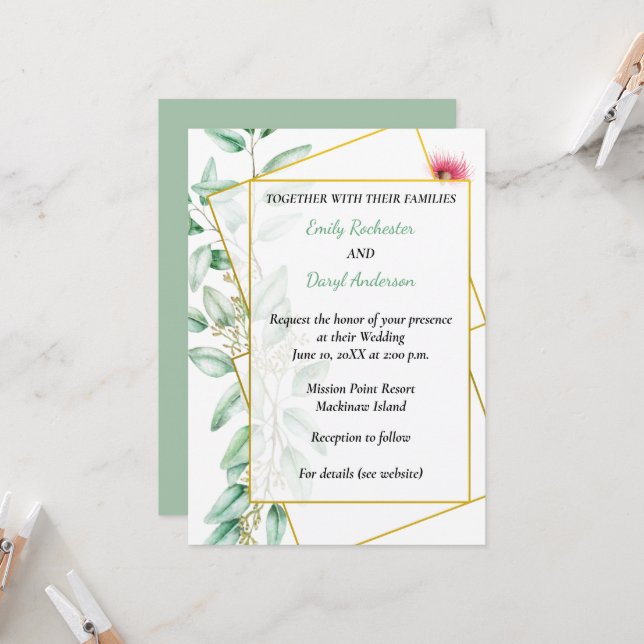 Invitación de boda de eucalipto (Anverso/Reverso In Situ)