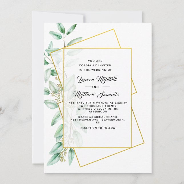 Invitación de boda de eucalipto (Anverso)