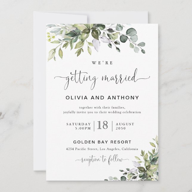 Invitación de boda de eucalipto (Anverso)