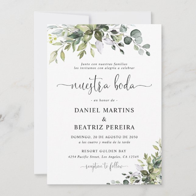 Invitación de boda de eucalipto (Anverso)