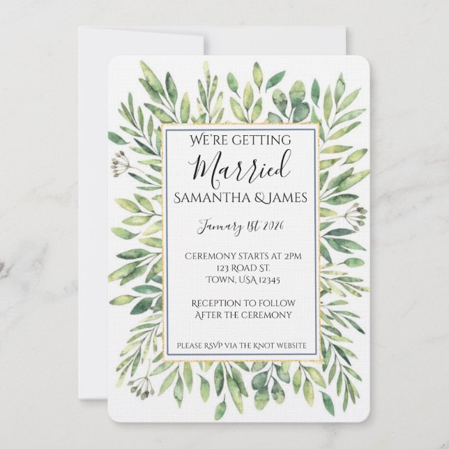 Invitación de boda de eucalipto (Anverso)